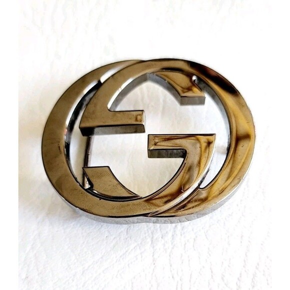 Gucci Authentic GG Gleaming Silver Metal Chrome Tone Belt Buckle Only - Picture 1 of 7